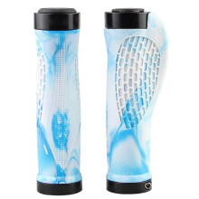 (White and blue) Double Lock Bicycle Handlebar Grips Nonslip Bilateral Cycling for Mountain Bike