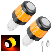 (Black Orange) 2-Pack USB Rechargeable Handlebar LED Turn Signal Lights Waterproof Warning Scooter Bike