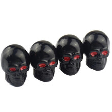 (Black) 4Pcs Anti-rust Car Skull Tire Valve Stem Airtight Caps