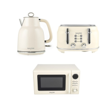 Salter Retro Cream Set, Rapid Boil Kettle, 4-Slice Toaster & Digital Microwave
