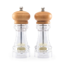 Salter Salt Pepper Mills Beech Wood Mechanical Adjustable Grinder Acrylic Body