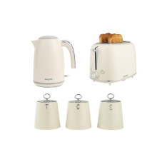 Salter Retro Kettle, Toaster & Canister Set 1.7L Fast Boil 2 Slice 3kW Cream
