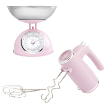 Salter Retro Hand Mixer & Scale – XL Beaters & Dough Hook, 2L Scale Bowl Pink