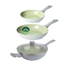 Salter Earth 3-Piece Frying Pan & Wok Set – 20/24cm Frying & 28cm Wok, Glass Lid
