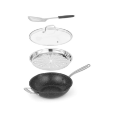 Salter Megastone 28cm Non-Stick Pan with Lid, Steamer, Spatula, 3.65L, Grey
