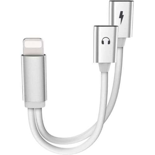 Lightning audio and charging adapter silver 2-in-1