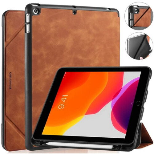DG.MING iPad 10.2 case with pen holder brown