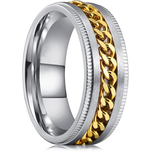 Spinner Fidget Ring for Men Silver Gold Stainless Steel 8mm