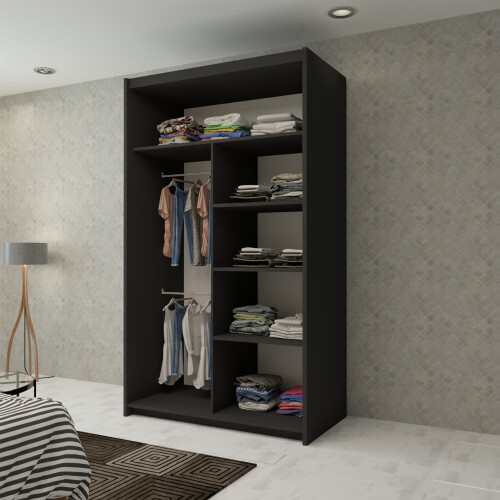 MN Furniture (Black, 120cm) Double Sliding Doors Mirrored Wardrobes 1