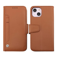 iPhone 14 wallet case with extra card slot brown