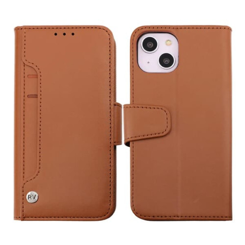 iPhone 14 wallet case with extra card slot brown