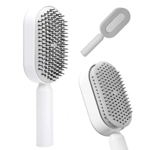 Self-Cleaning Hairbrush for Tangles and Knots White