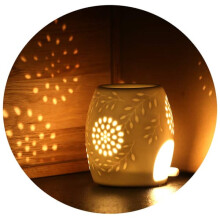 Lampe à parfum, porte-bougie chauffe-plat en céramique avec éteignoir