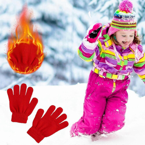 (A) Winter Warm Solid Color Knitted Kids Gloves Split Finger Gloves PUW1521 1