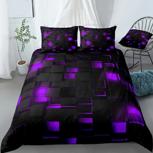 Queen Duvet Cover Set Purple Microfiber 3-Piece