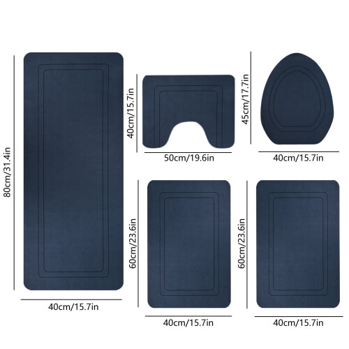 Bathroom Rug Set Absorbent Non-Slip 5-Piece 2