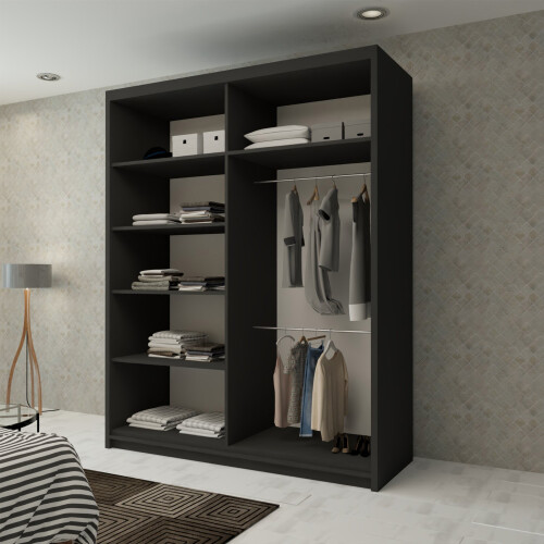 MN Furniture (Black, 180cm) Double Sliding Doors Mirrored Wardrobes 1