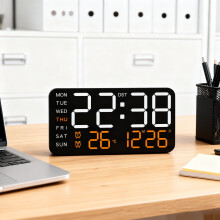 Horloge murale LED à luminosité réglable et grand écran pour