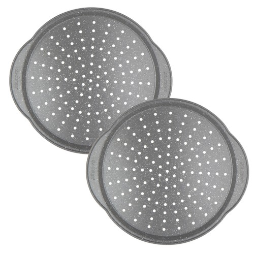 Salter Salter Pizza Pan Tray 2 Pack Non-Stick with Handles Perforated Crisper Base 37cm 1