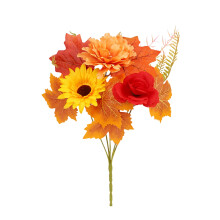 Rami artificiali di foglie d'acero con teste di girasole da 30 cm