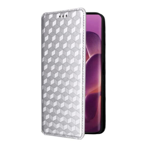 Motorola Edge 60 Pro 5G leather case silver cubic grid 1