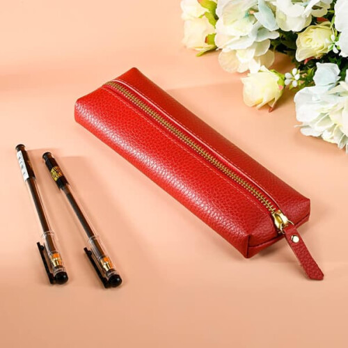 Leather pencil case red adult soft 1 piece 1