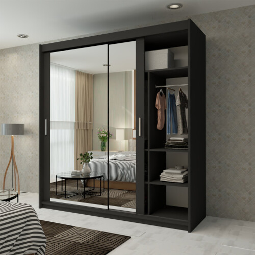 MN Furniture (Black, 203cm) Double Sliding Doors Mirrored Wardrobes 1