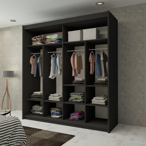 MN Furniture (Black, 203cm) Double Sliding Doors Mirrored Wardrobes 2