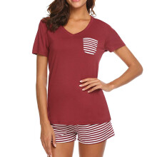 Dames zomerpyjamaset: top met korte mouwen en short, wijnrood S