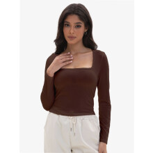 Damen-Croptop mit eckigem Ausschnitt, langen Ärmeln