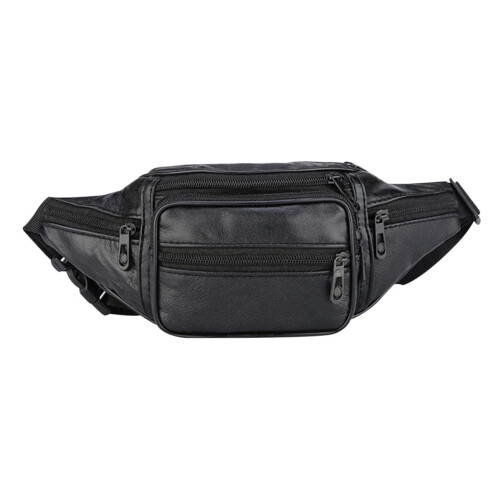 Marsupio in pelle nera con molteplici tasche