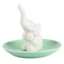 Ceramic jewelry storage tray elephant ring holder green