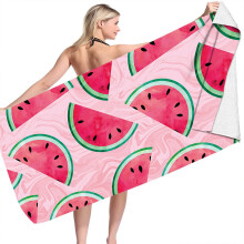 Strandhanddoek met watermeloenprint, roze, microvezel, 30x60 inch