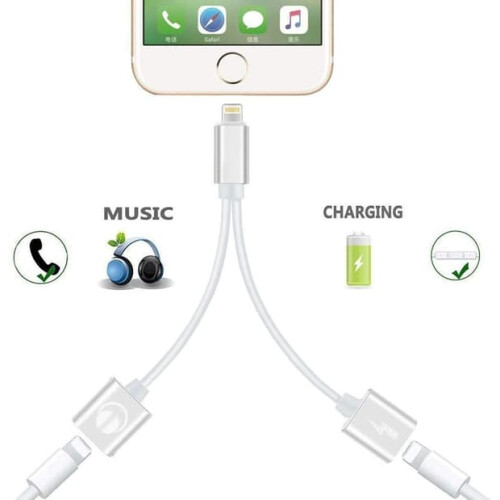 Lightning audio and charging adapter silver 2-in-1 1