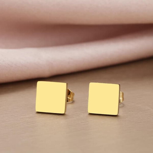 Gold Stud Earrings Stainless Steel Square 1 Pair 1