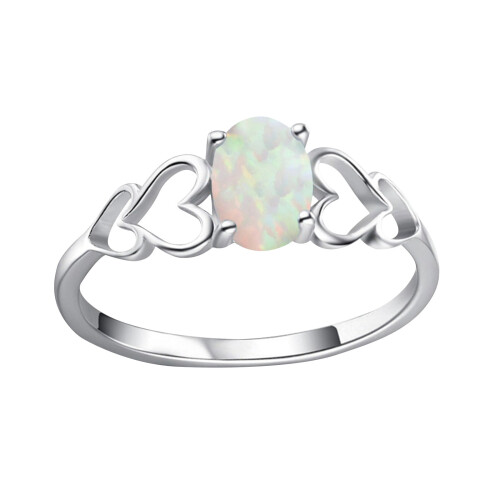 925 Silver Women's Opal and Diamond Ring Size 6