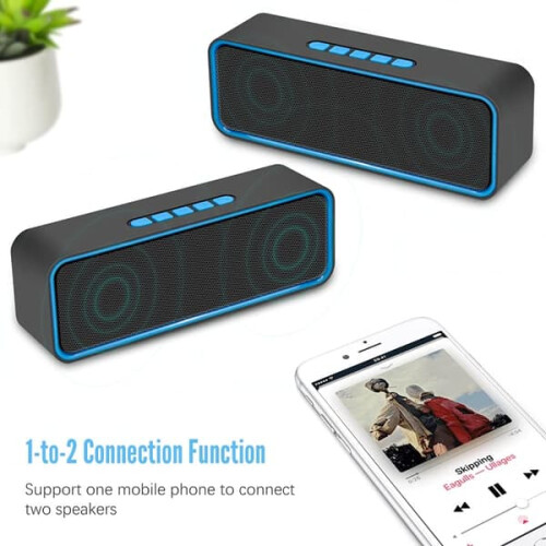 Portable Bluetooth 5.0 Speaker with 3D Stereo Bass Blue 1