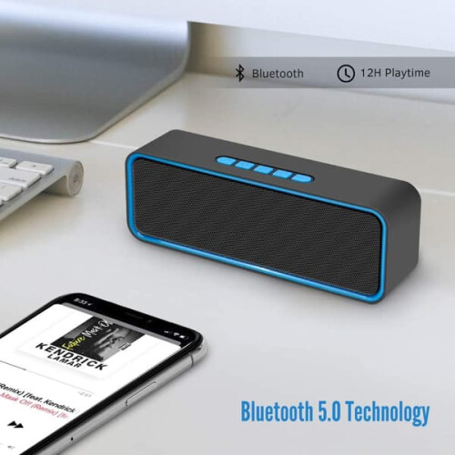 Portable Bluetooth 5.0 Speaker with 3D Stereo Bass Blue 2