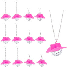 Pink Disco Ball Earrings and Necklace Set Gold Silver