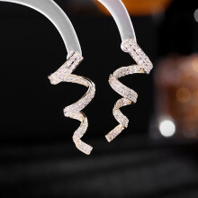 Zircon spiral ribbon earrings silver needle wavy curve