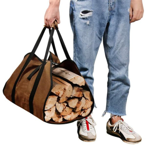 Firewood Bag Canvas Waterproof Black 1 Pack 1