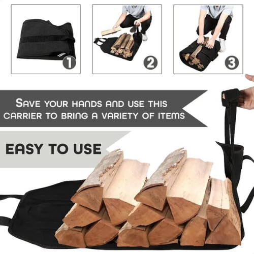 Firewood Bag Canvas Waterproof Black 1 Pack 2