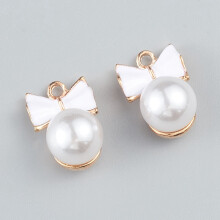 Alloy Enamel Pendant with Resin Pearl Bowknot Light Gold