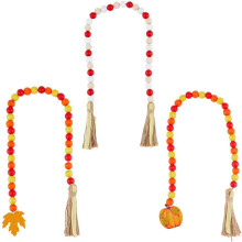 Halloween wood bead garland with tassel pumpkin maple leaf
