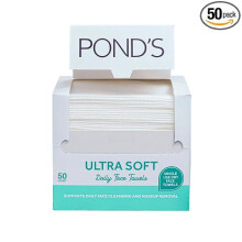 POND'S Ultra Soft Dry Face Towels, 50 Count, Biobased Disposable Wipes for Makeup Removal, Gently Exfoliating, Durable and Gentle for Sensitive Skin