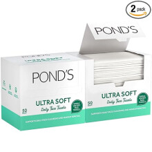 POND'S Disposable Face Towel 2-Pack (50 Per Box) - Ultra Soft Biobased Dry Face Towels - Clean & Hygienic Makeup Remover Wipes, Facial Cleansing,
