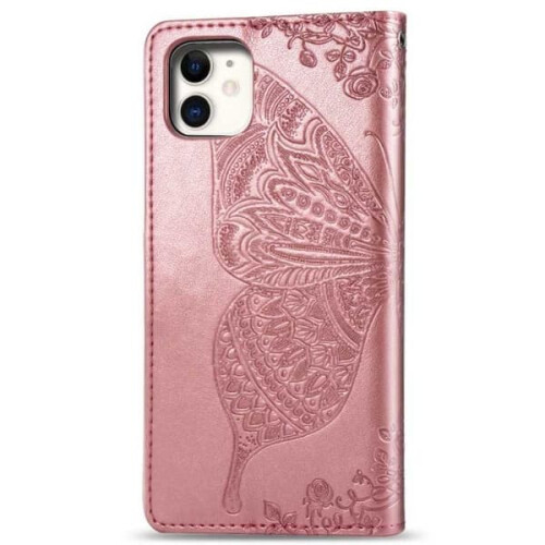 iPhone 12 Mini wallet case PU leather butterfly motif grey 1