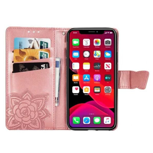 iPhone 12 Mini wallet case PU leather butterfly motif grey 2