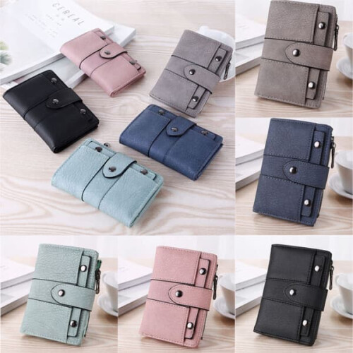 Women's Pink Leather Foldable Card Wallet 1