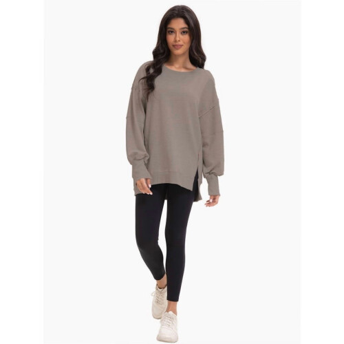Oversized sweatshirt med rund hals og sideslidser til kvinder 2